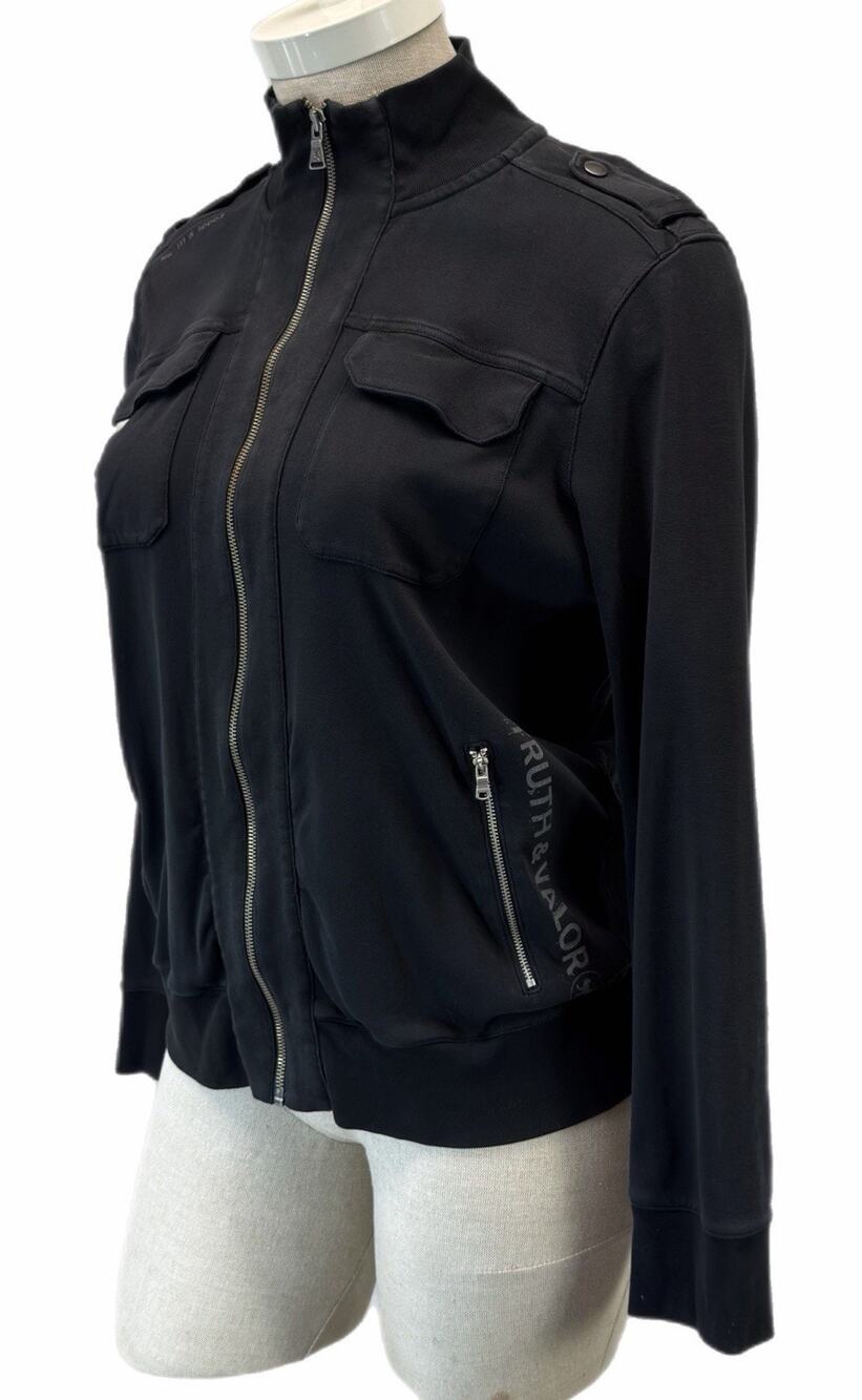 Express Womens Black Military Moto Jacket Elbow Patch Full Zip Utility Pockets L